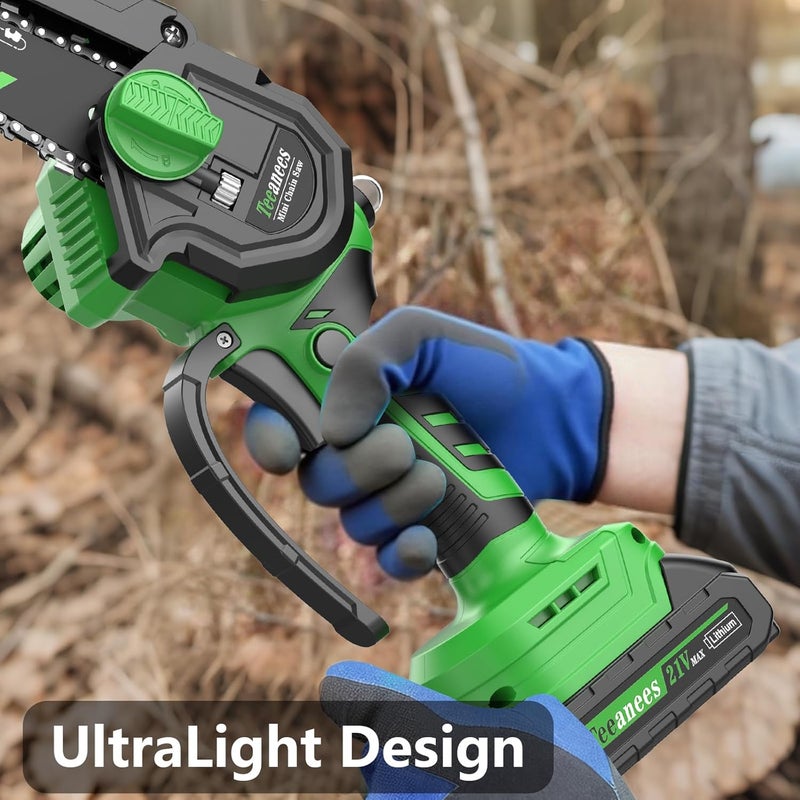 ANEES Mini Chainsaw Cordless 8 Inch with 2 Battery 8 Chains, Auto Oiler, Battery Powered, Small Handheld Saw for Wood Cutting, Tree Trimming, Garden Gardening Tools for Men Dad Husband(Green) - Image 4